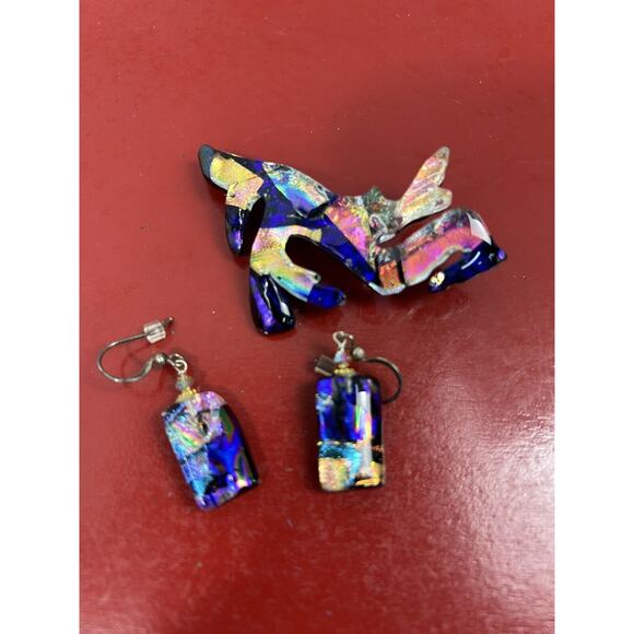 Vintage Artsy Pin Brooch & Earrings‎ Blues Abstract - Picture 1 of 9